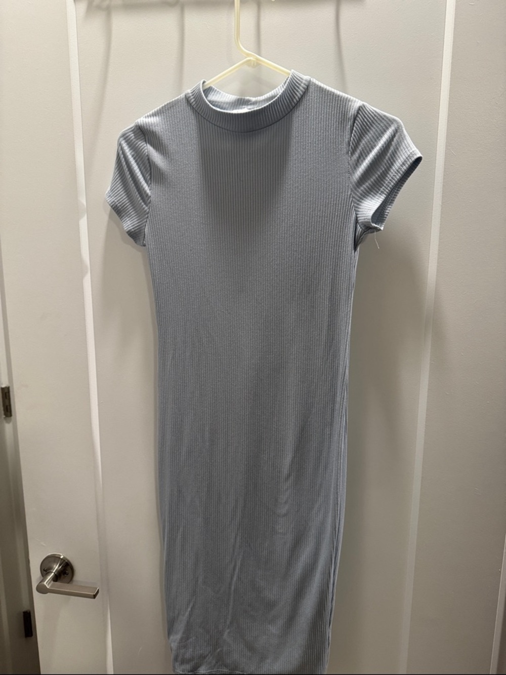 Olivia Rae Sky Blue Ribbed Mock-Neck Midi Dress